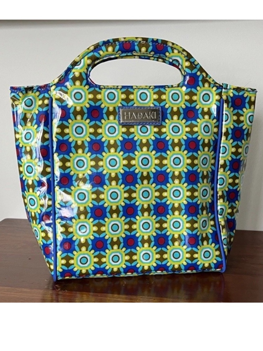 Lunch Tote Insulated Small Tote Bag Lunch Bag Floral Blue Geo-Print Bag Hadaki